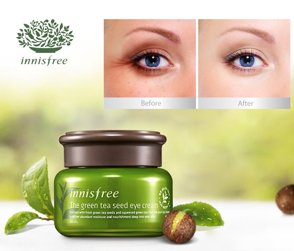 Kem dưỡng mắt trà xanh Innisfree làm mờ nếp nhăn, quầng thâm vùng da quanh mắt