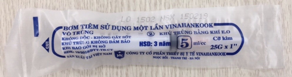 Bơm tiêm sử dụng một lần Vinahankook 5ml/cc 1