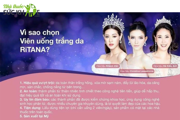 Viên uống hỗ trợ trắng da Ritana Skin Whitening được nhiều người nổi tiếng lựa chọn