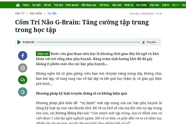 Thông tin sản phẩm trên báo Dân Trí