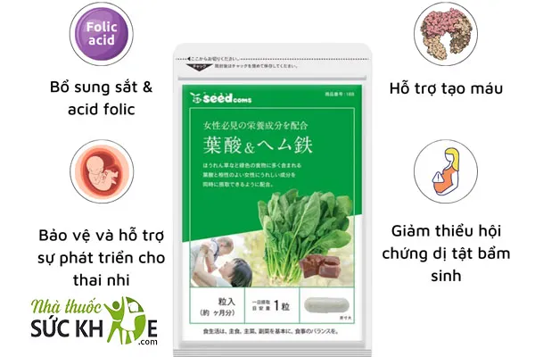 Viên uống bổ sung sắt hữu cơ và Acid Folic Seedcoms